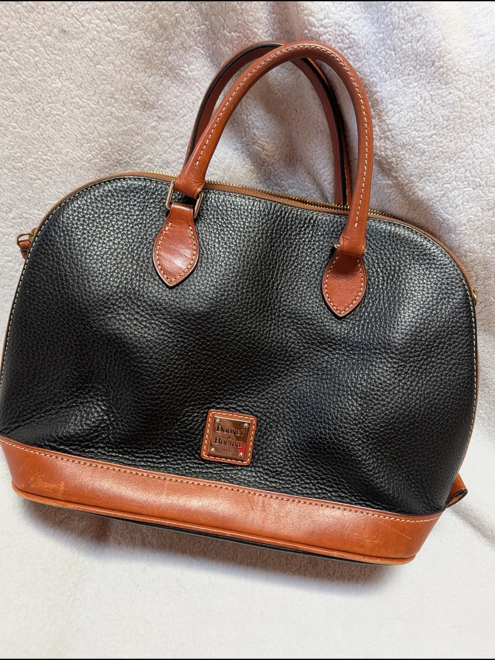 Dooney & Bourke Black and Brown Pebbled Leather Satchel